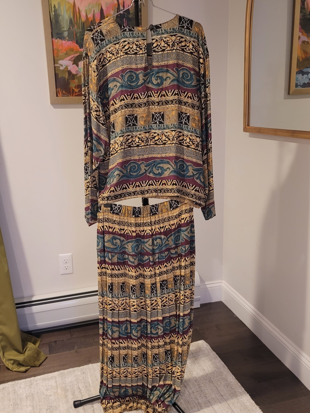Vintage CAROLE LITTLE Skirt Set Made in USA 100% Rayon Abstract Print Size 8 - Picture 5 of 11